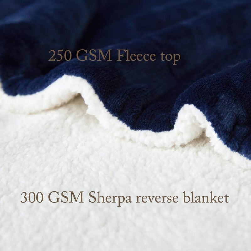 LBRO2M Sherpa Fleece Bed Blanket Twin Size Super Soft Fuzzy Plush Warm Cozy Fluffy Microfiber Couch Throw Velvet Double Reversible Luxurious Blankets,Navy Blue - Image 4